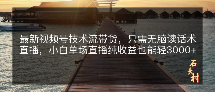 最新视频号技术流带货，只需无脑读话术直播，小白单场直播纯收益也能轻3000+