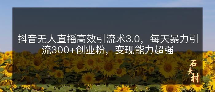 抖音无人直播高效引流术3.0，每天暴力引流300+创业粉，变现能力超强