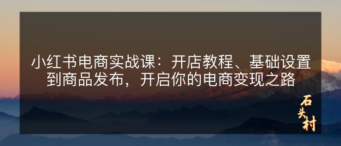 小红书电商实战课：开店教程、基础设置到商品发布，开启你的电商变现之路